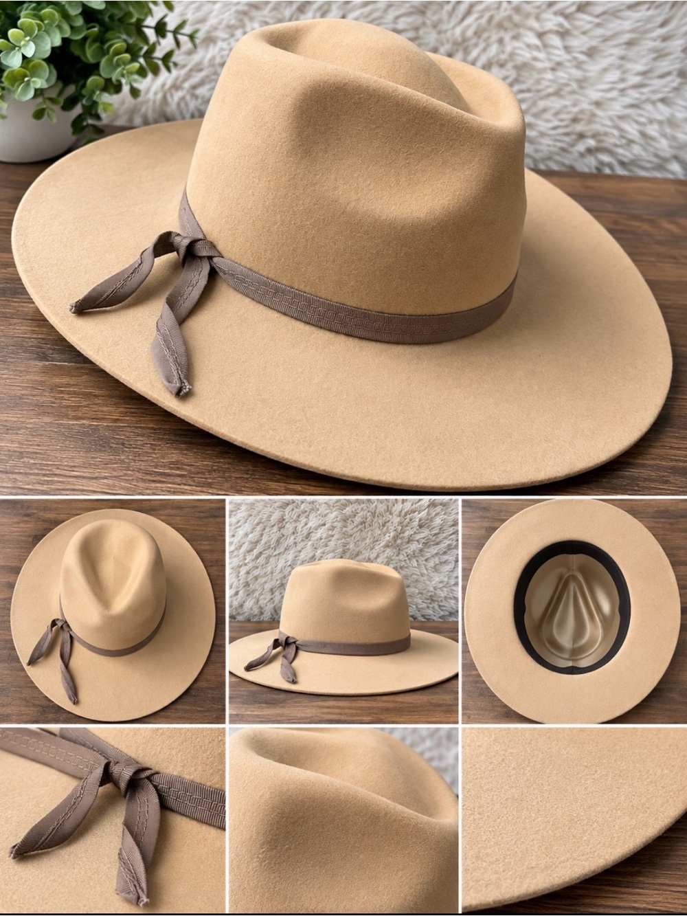 Tan Wide Brim Rancher Hat with Brown Band